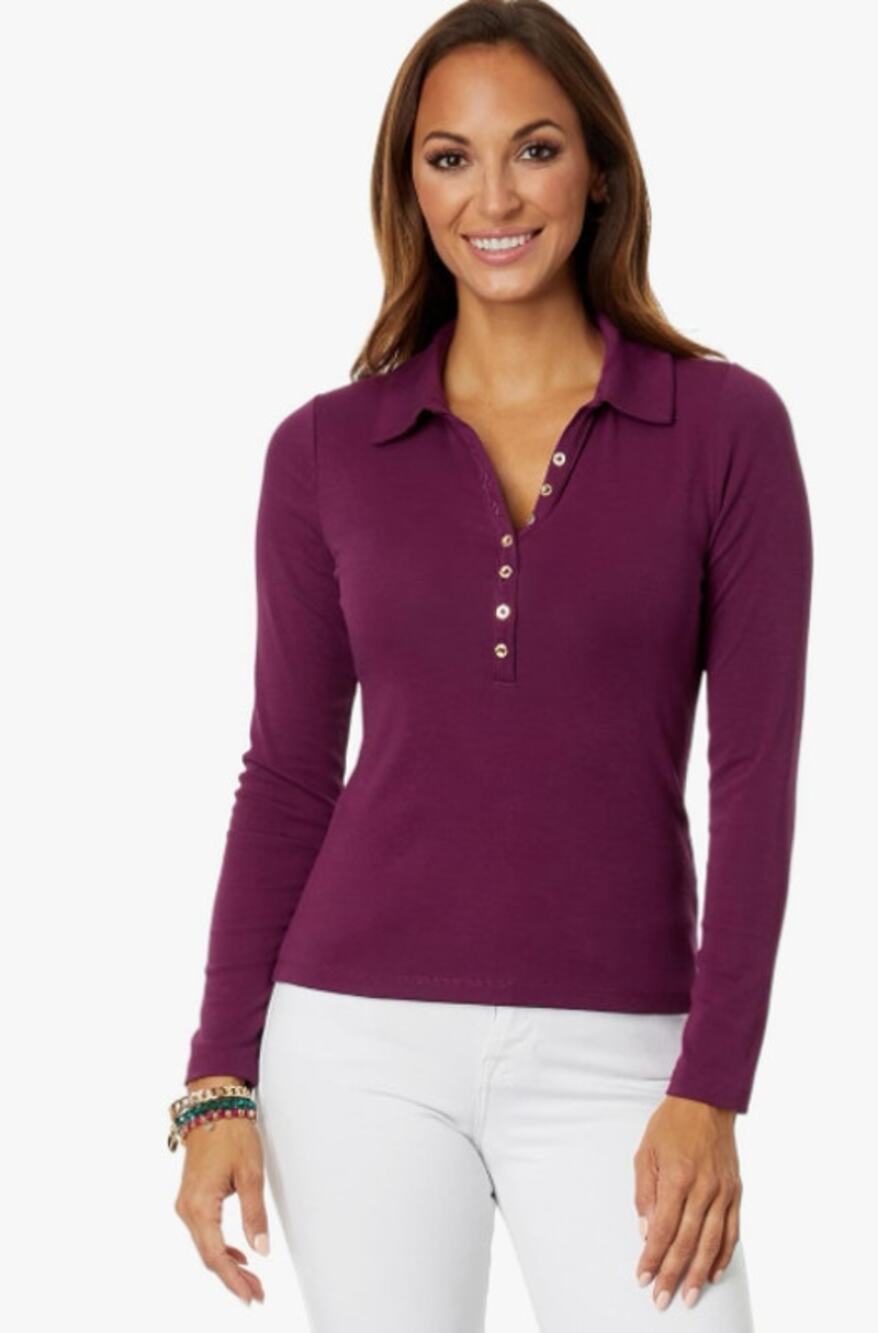 Lilly Pulitzer Plum Long-Sleeve Polo Knit Top